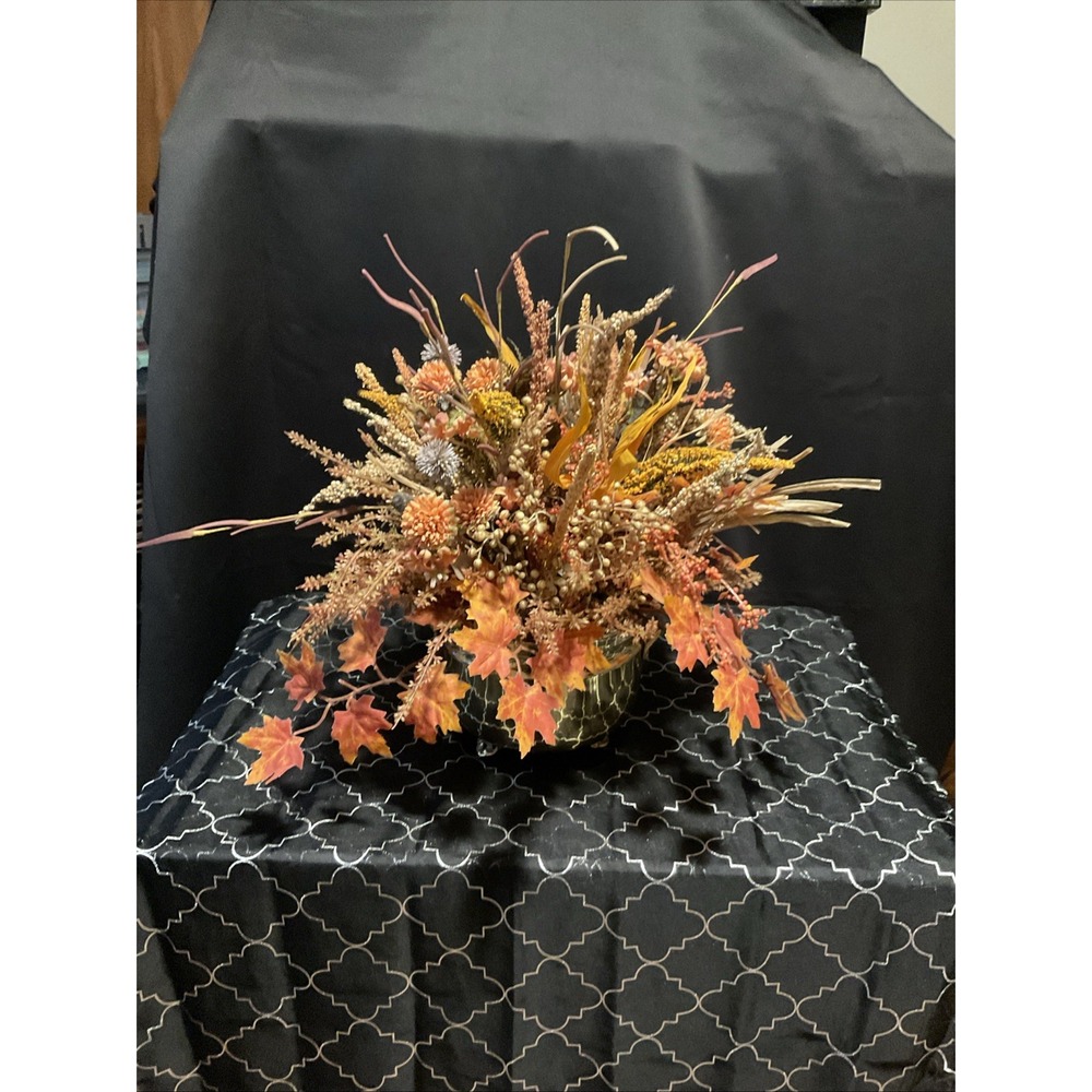 Fall Flowers Artificial Autumn Decoration in Shiny Gold Pot Centerpiece